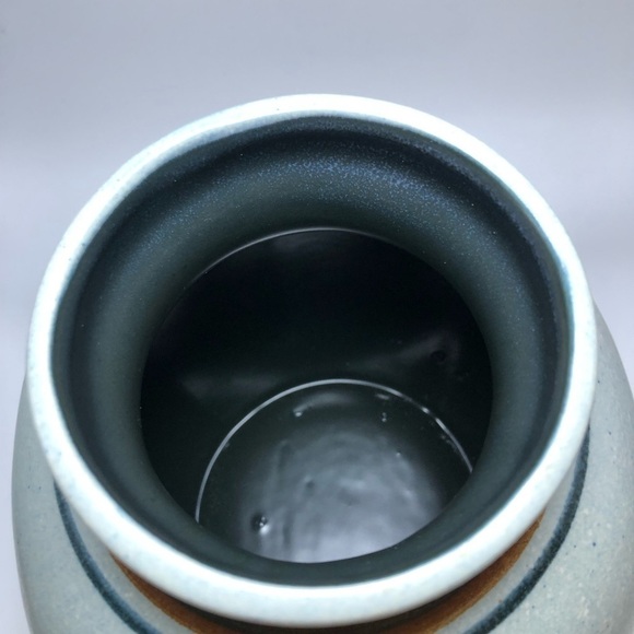 SOLD Lapid #181 Vase Signed By Batia Pottery Stoneware Light Blue with Stripes - Picture 6 of 6